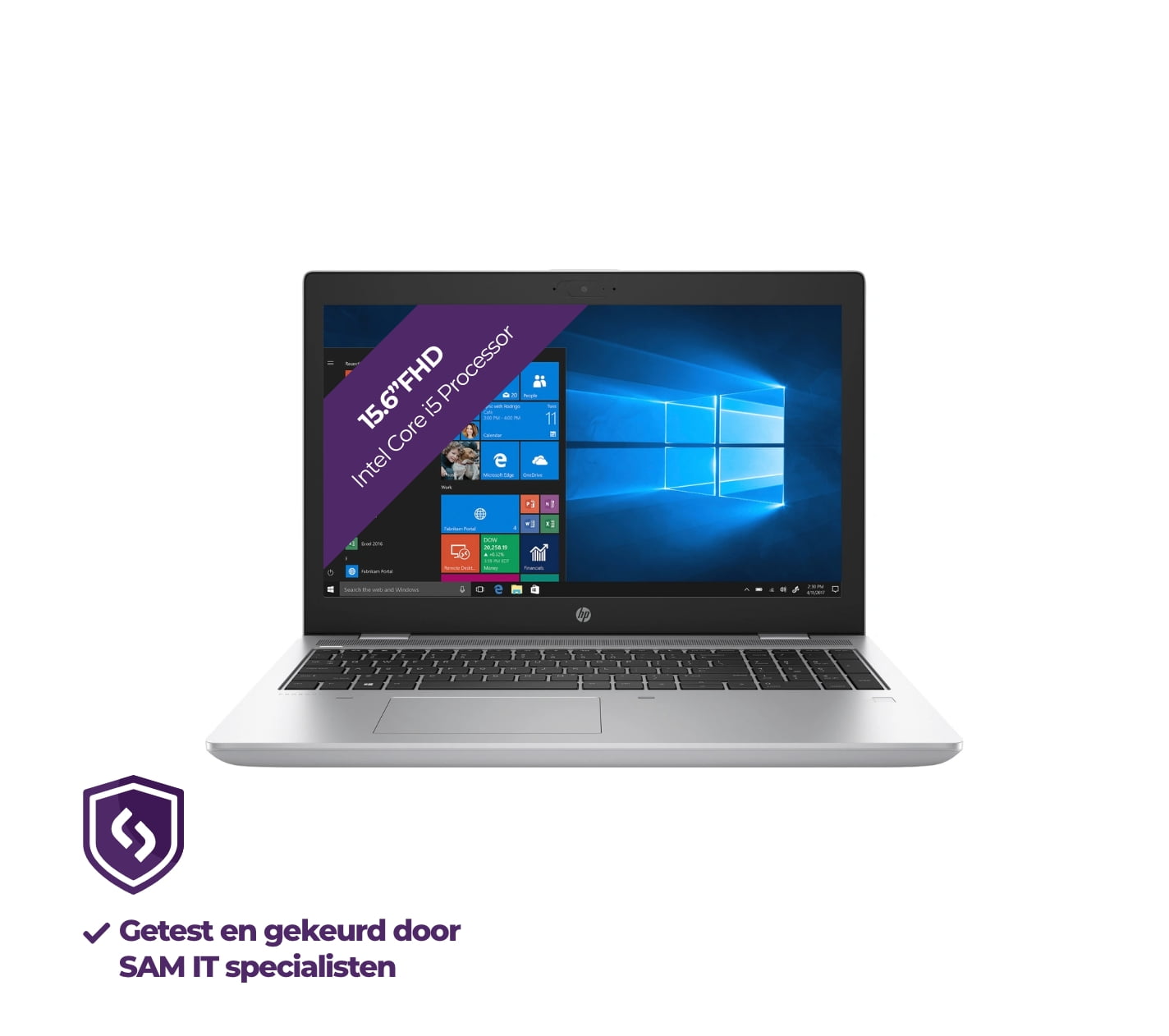 HP laptop 15.6 inch i5 Processor paarse banner